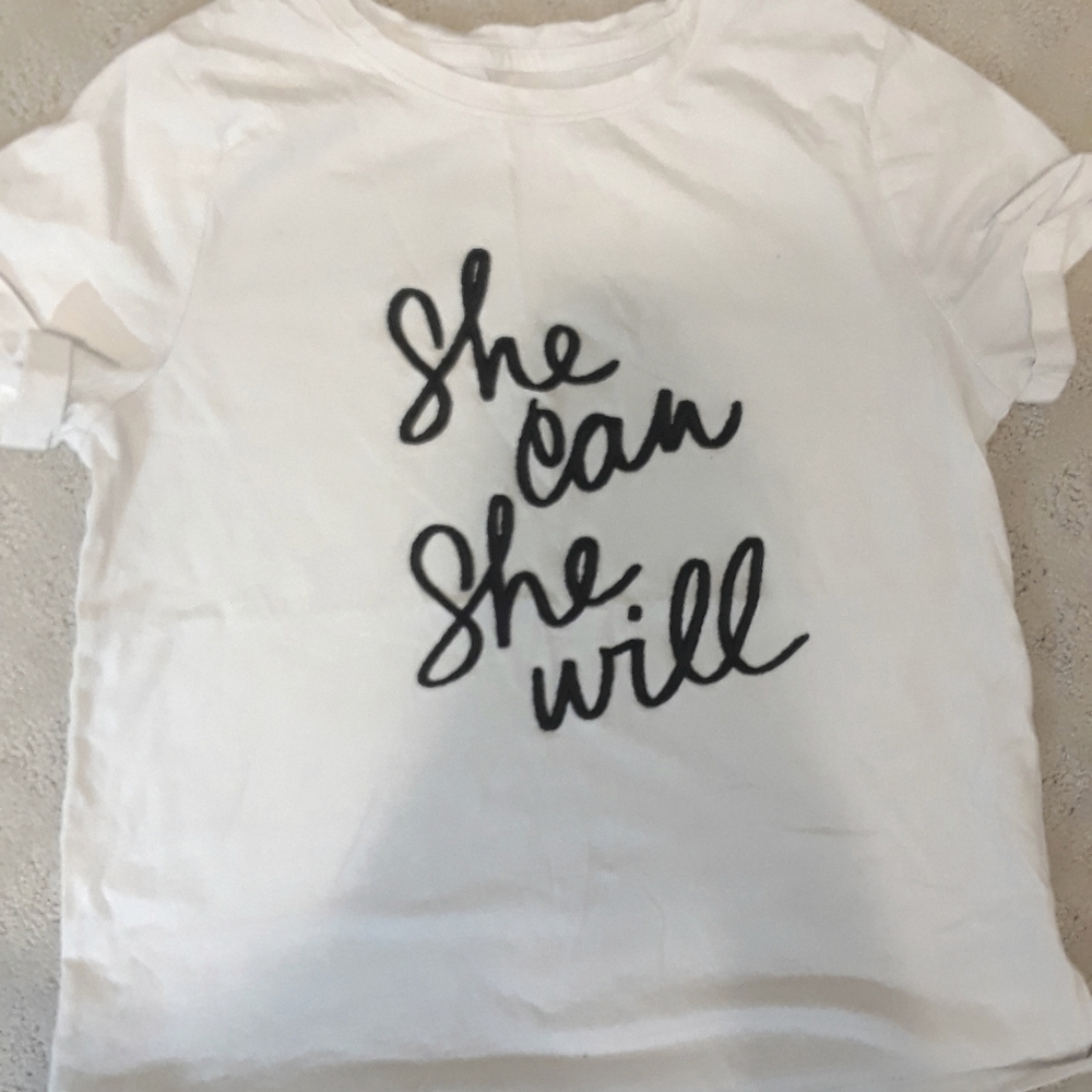 she can she will white tee shirt